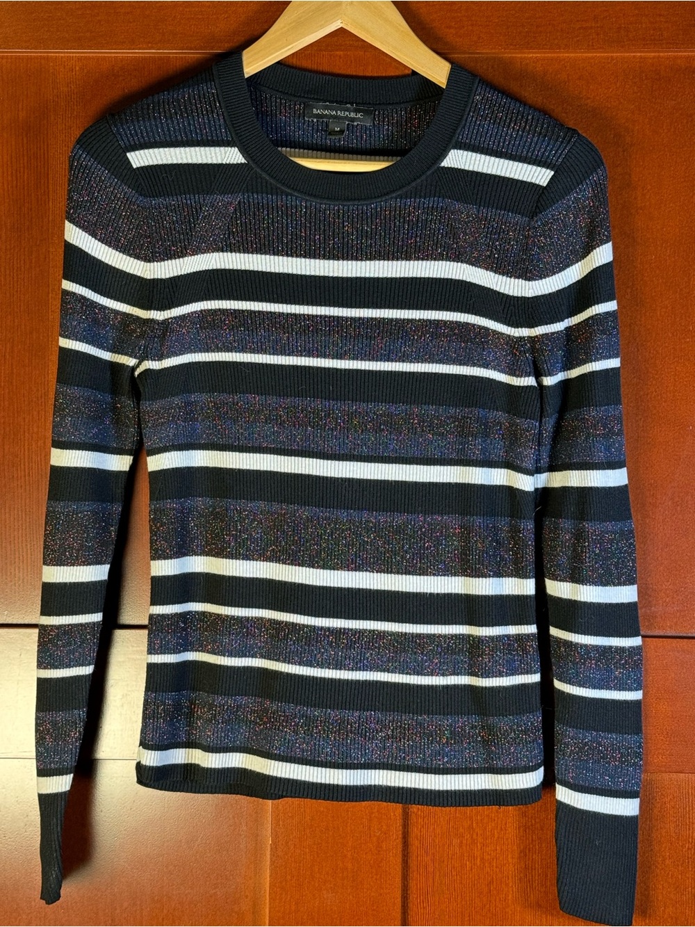 Banana Republic Metallic Stripe Ribbed Sweater Top Size M